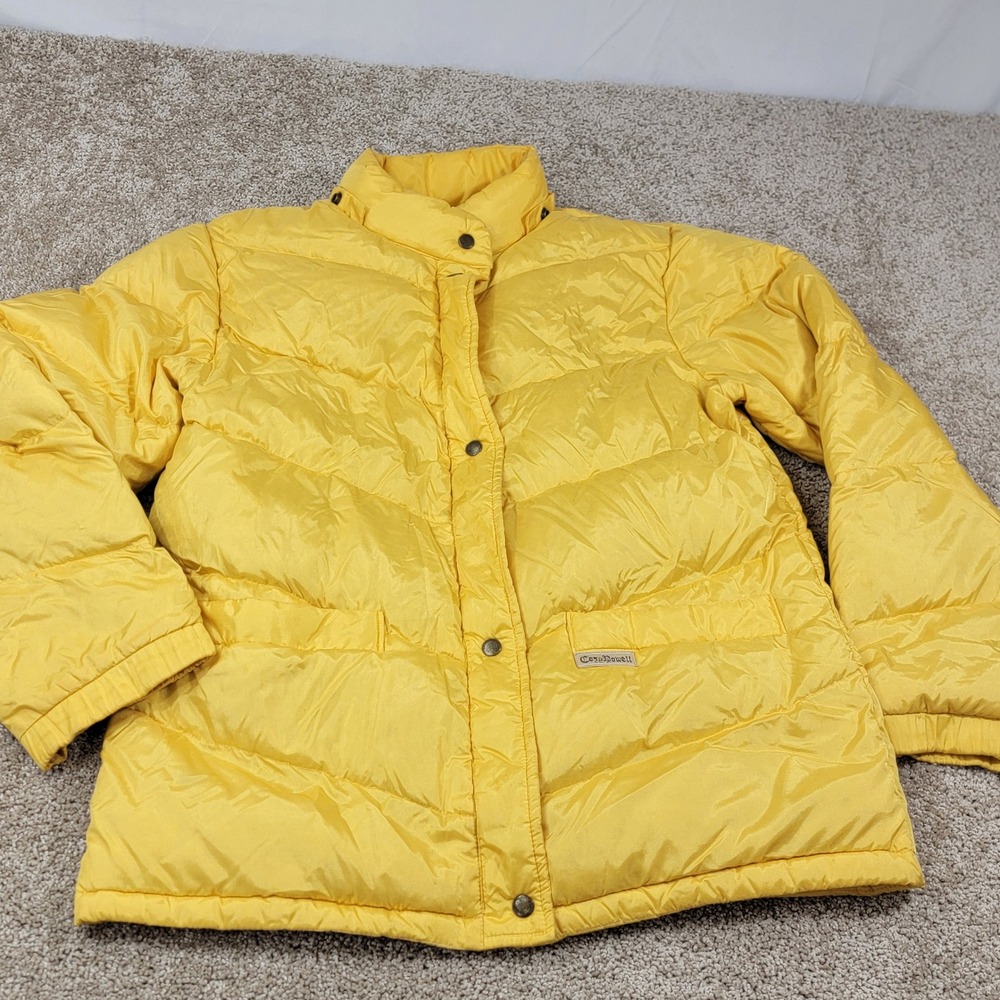 J Gallery Yellow Puffer Jacket Size Large Snap Button Padded Coat Womens